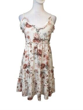 Justify Cream Floral Ruffle Spaghetti Strap Mini Dress Size M